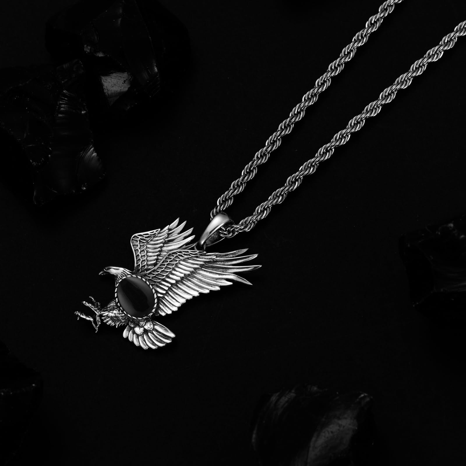 Eagle Necklace for Men 925 Sterling Silver Real Gemstone Vintage Hawk Pendant Western Viking Animal Jewelry Gifts for Father