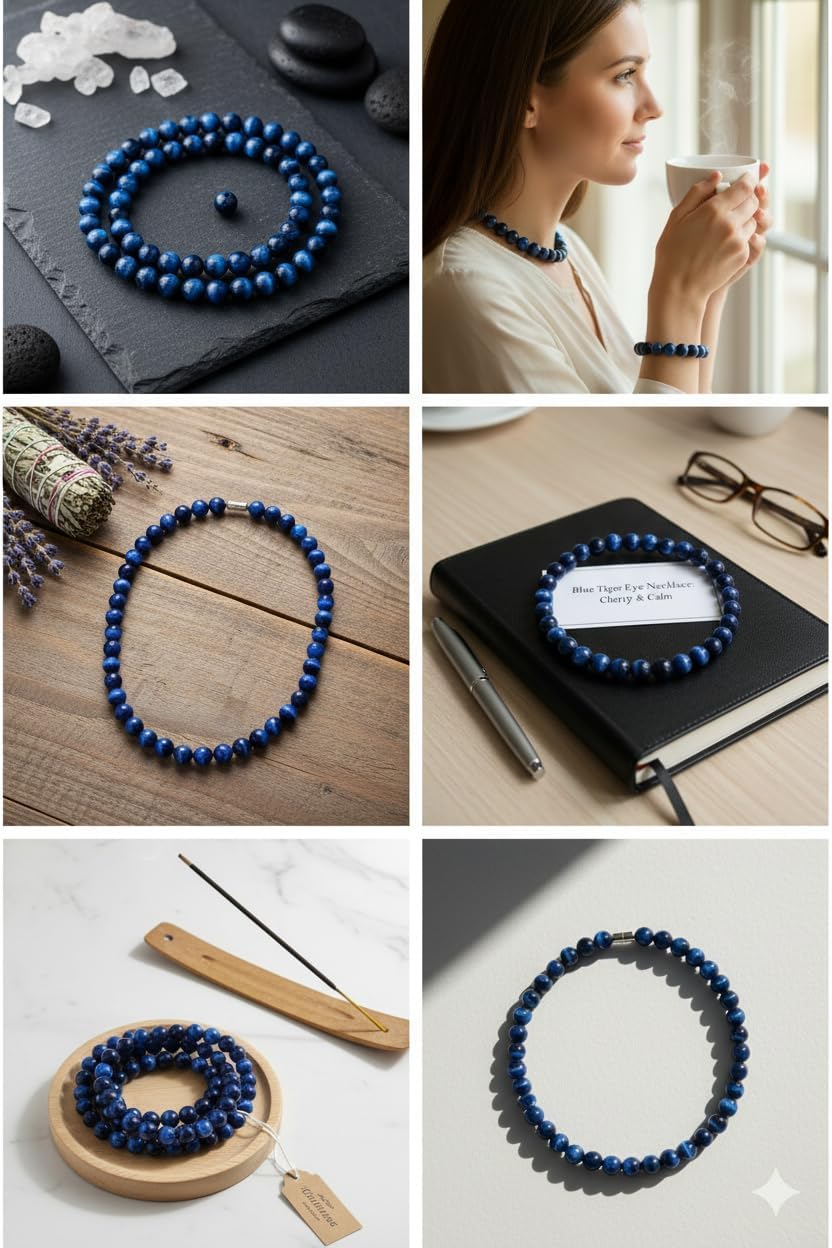 Blue Tiger Eye Necklace – 10mm Natural Gemstone Beads | 22 Inch Handmade Round Stone Choker for Men & Women | Healing Crystal Jewelry, Energy Protection, Festive Gift & Unisex Statement Necklace