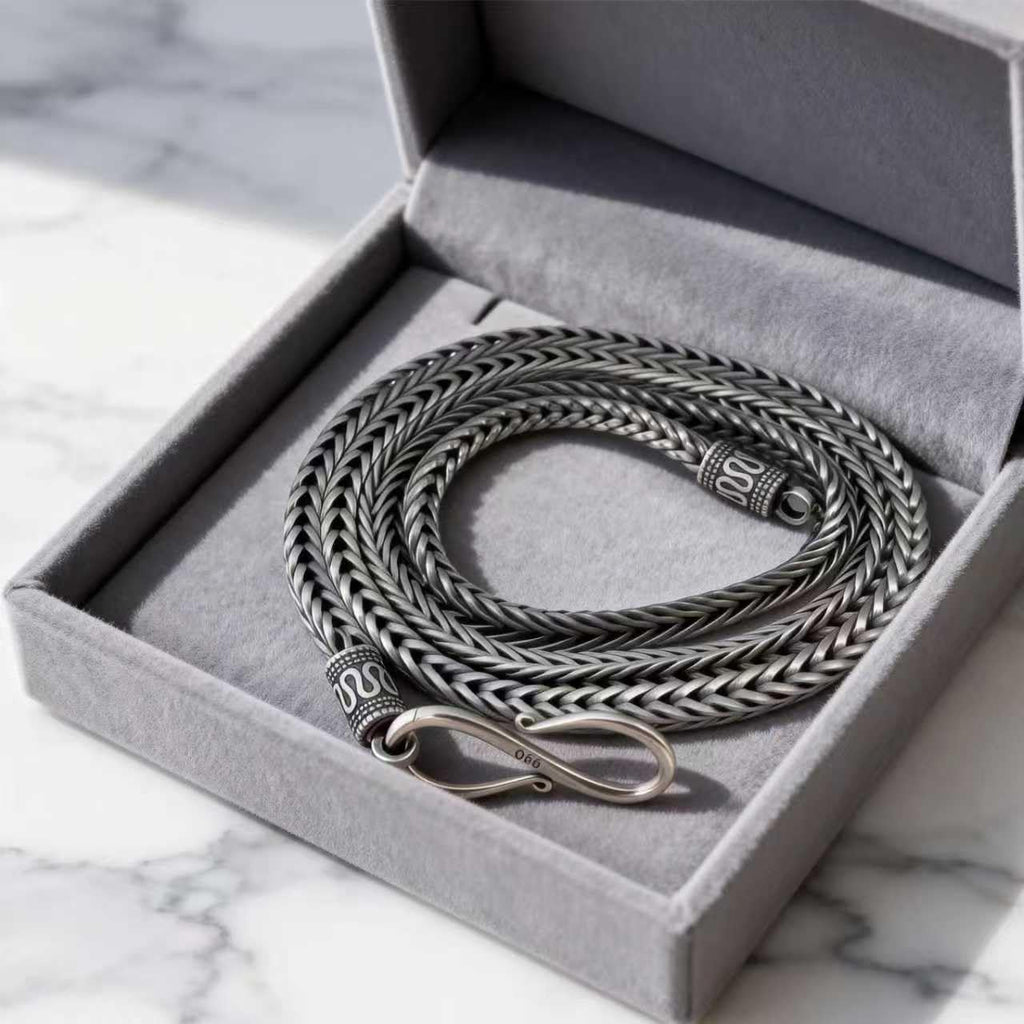 Italian Sterling Silver S925 Retro Chain Necklace for Men, Vintage Style Jewelry Gift
