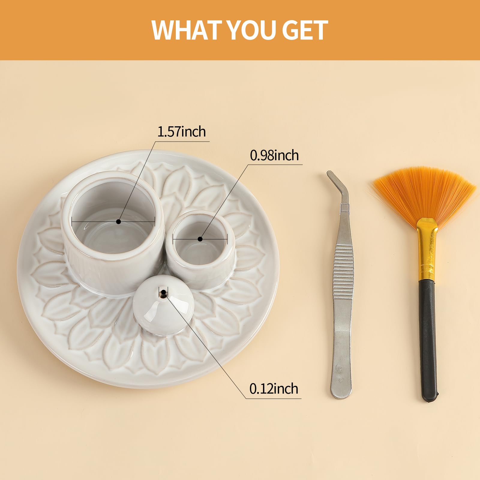 Handmade Ceramic Incense Burner for Palo Santo Incense Sticks, 4 in 1 Multi-Purpose Sage Holder for Burning, Ash Catcher Tray for Meditation Yoga Room (Golden)