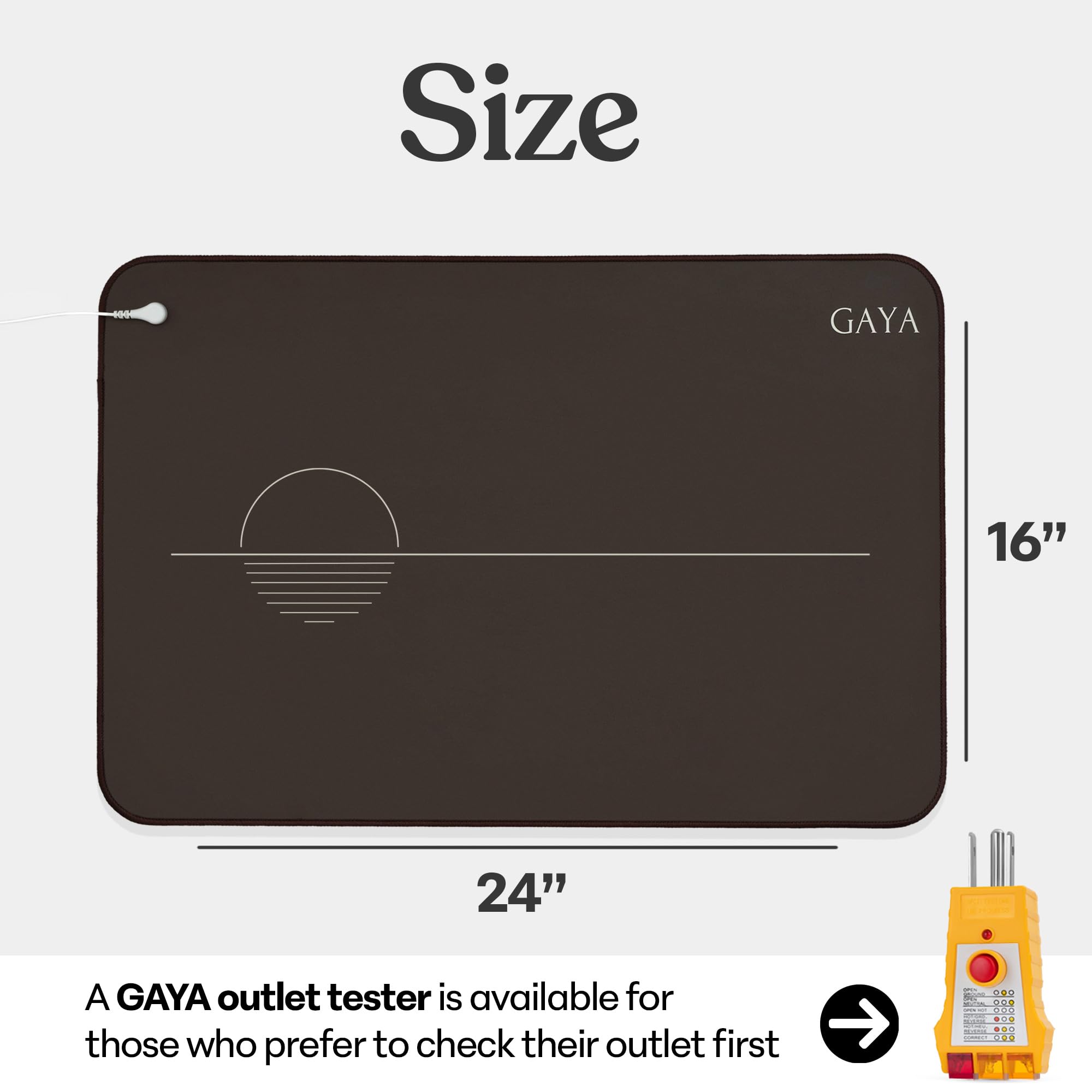 GAYA Grounding Mat for Feet, Sleep Improvement, Back Pain Relief, Muscle Relaxation & Stress, Including 15ft Cord, 100K Ohm Resistor | Conductive Carbon | Earthing Pads for Bed Couch, Desk (24''X16'')