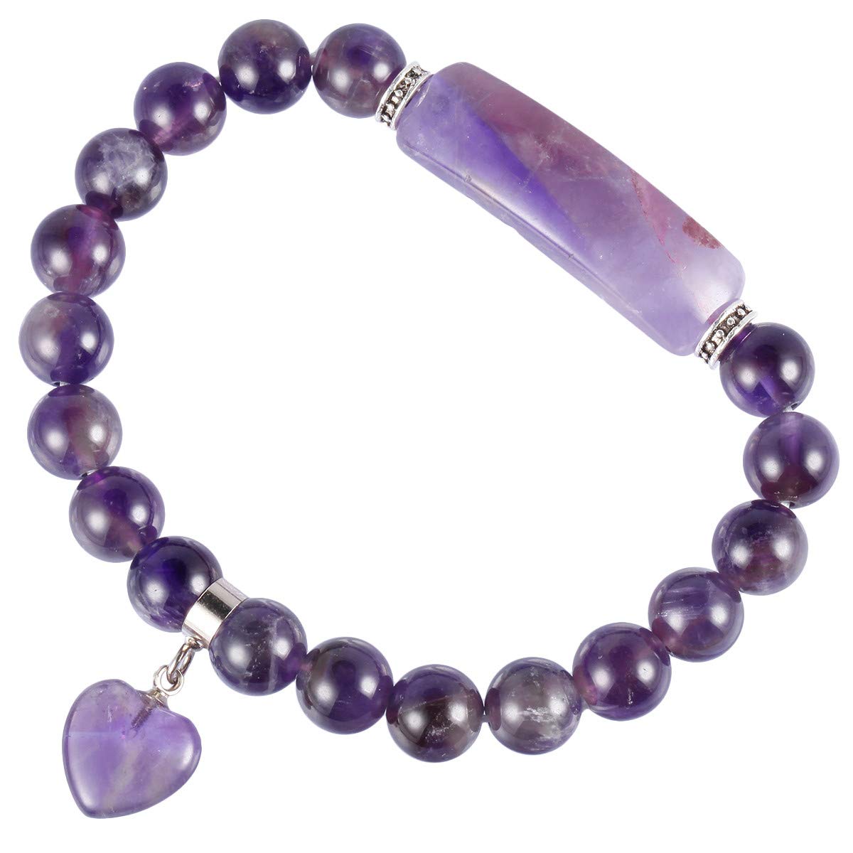 TUMBEELLUWA Healing Stone Bracelet 8mm Beads Chakra Crystal Energy Heart Charm Bracelet Handmade Jewelry for Women
