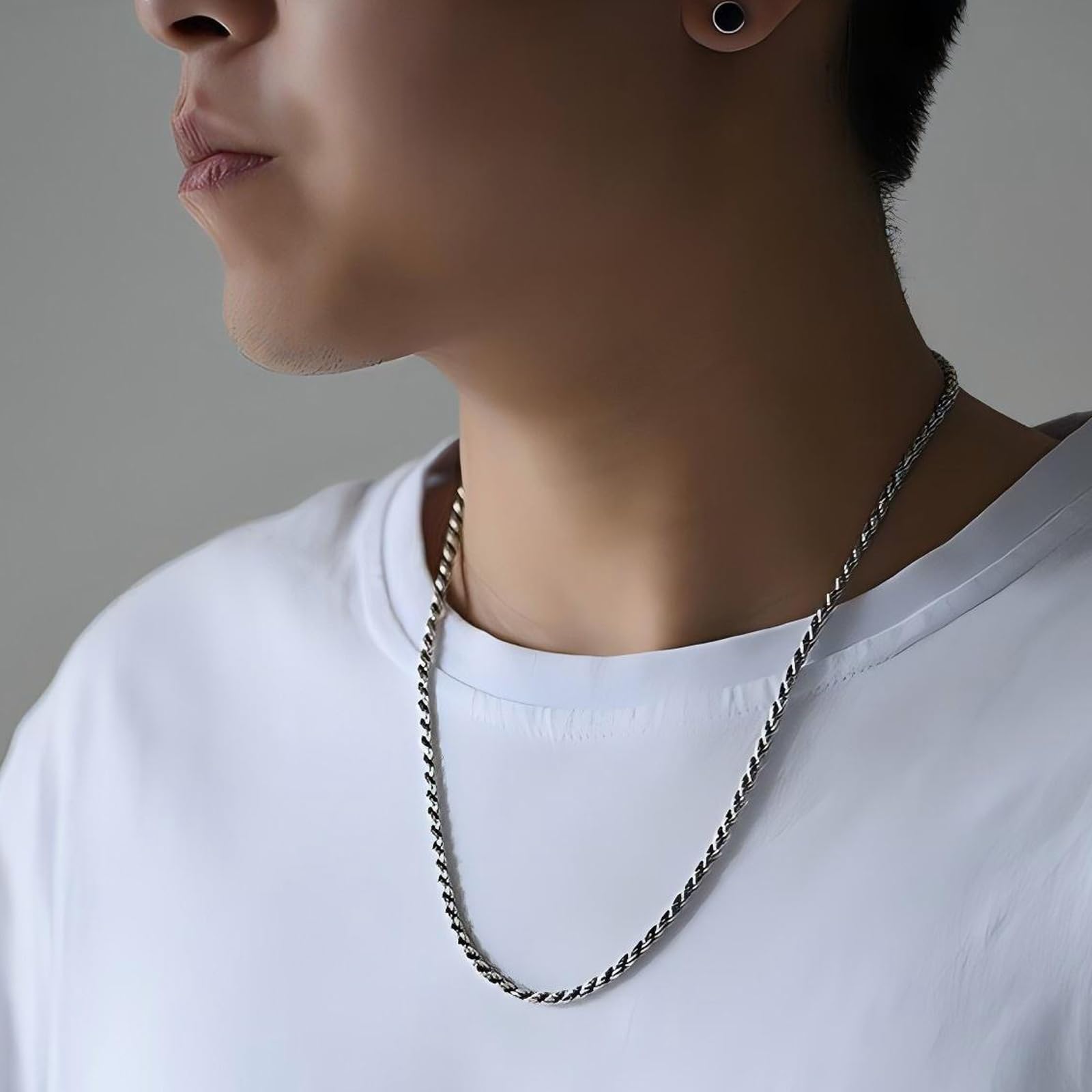 Italian Sterling Silver S925 Retro Chain Necklace for Men, Vintage Style Jewelry Gift