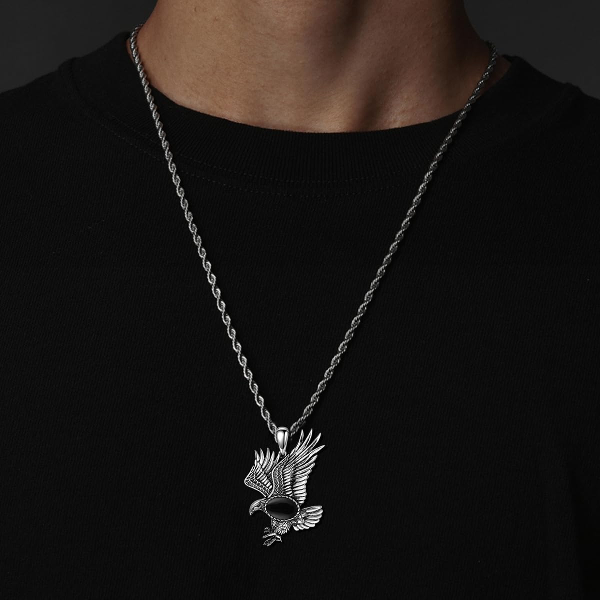 Eagle Necklace for Men 925 Sterling Silver Real Gemstone Vintage Hawk Pendant Western Viking Animal Jewelry Gifts for Father