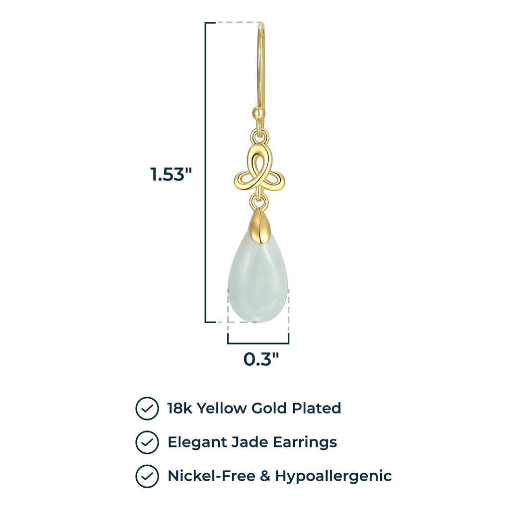 MORGAN & PAIGE .925 Sterling Silver 18K Gold Plated Teardrop Cut Genuine Green Jade Necklaces for Women or Jade Earrings for Women - Celtic Knot Drop Earrings and Wire Frame Pendant Necklace Jewelry