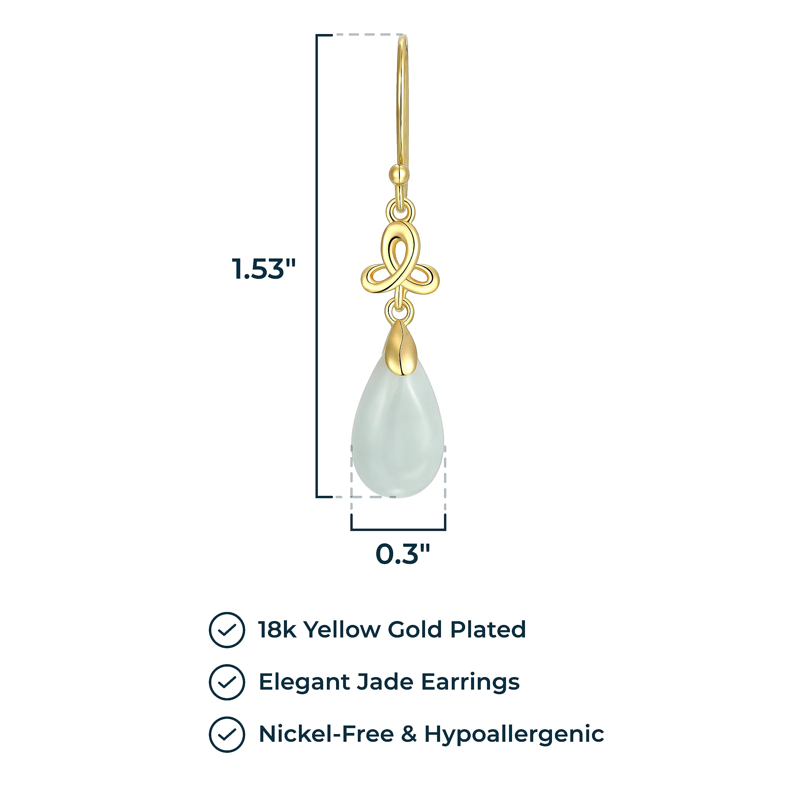 MORGAN & PAIGE .925 Sterling Silver 18K Gold Plated Teardrop Cut Genuine Green Jade Necklaces for Women or Jade Earrings for Women - Celtic Knot Drop Earrings and Wire Frame Pendant Necklace Jewelry