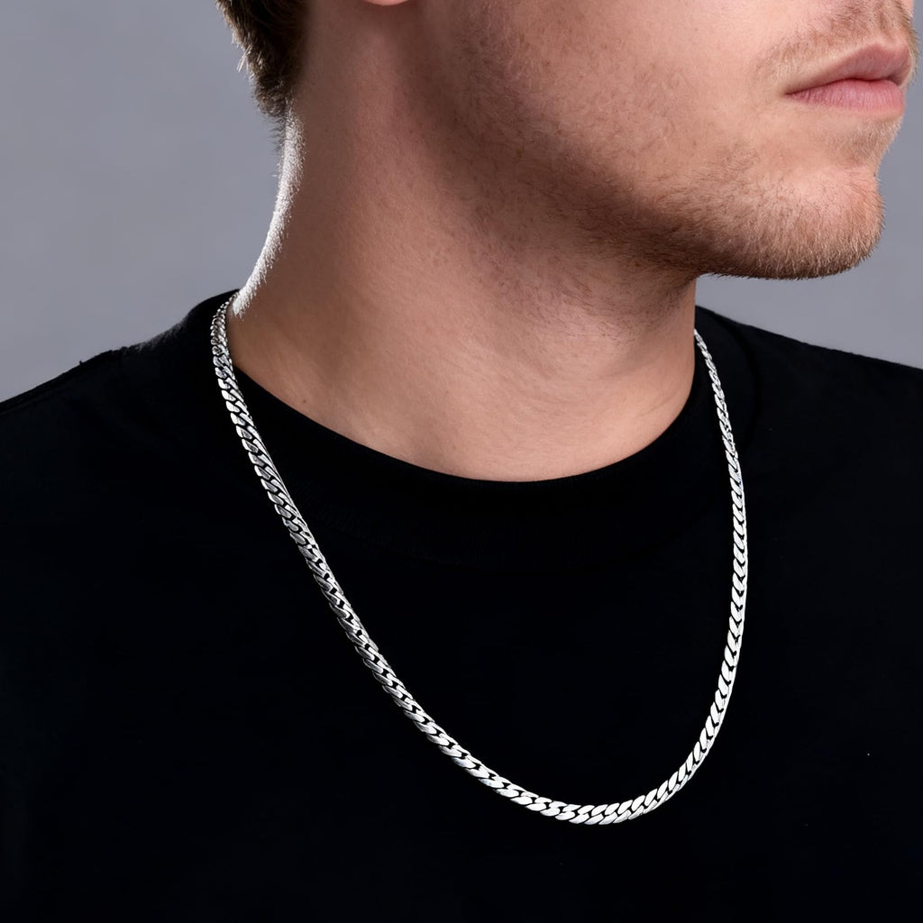 Italian Sterling Silver S925 Retro Chain Necklace for Men, Vintage Style Jewelry Gift