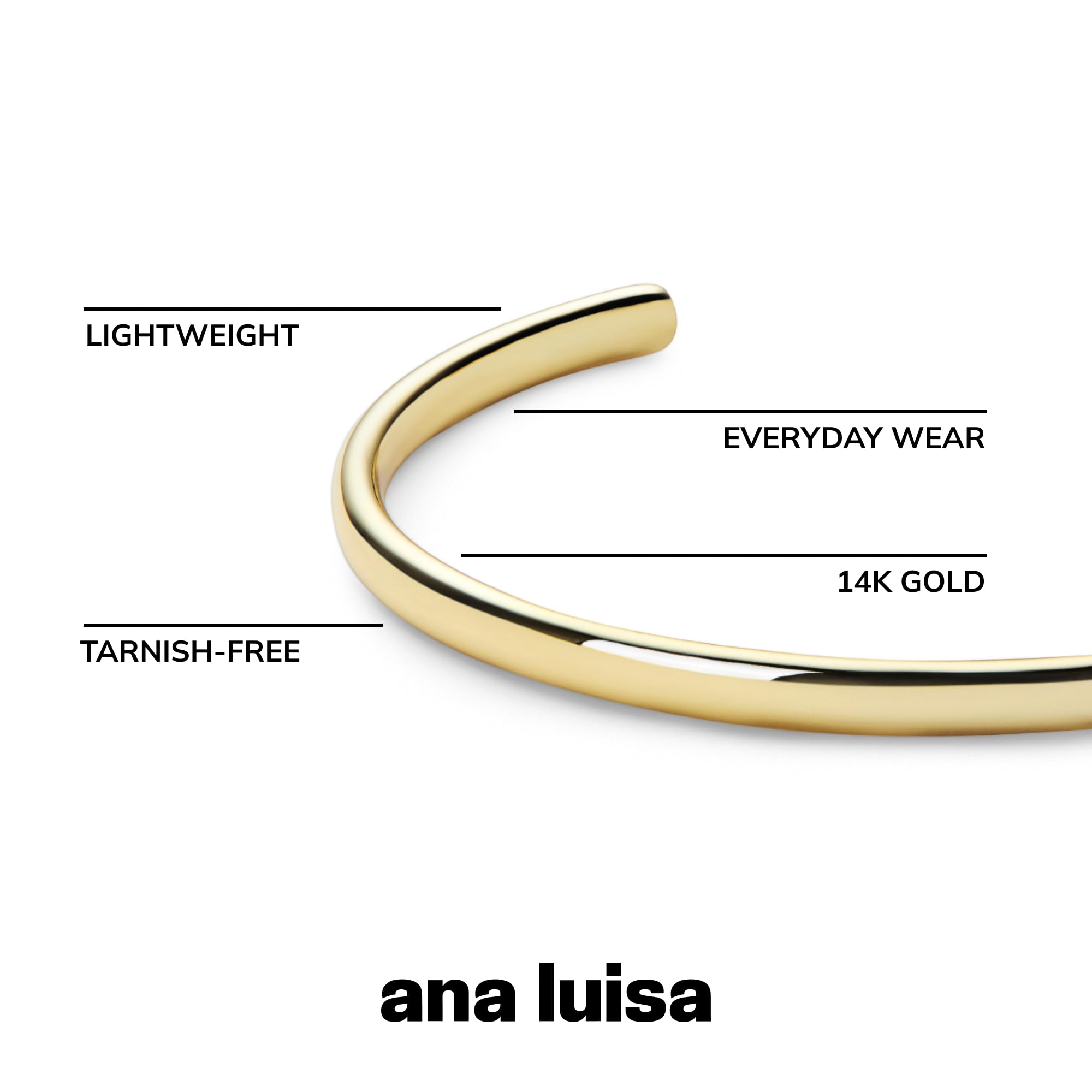 Ana Luisa Bracelets for Women - 14K Gold Plated & Silver Rhodium Bangle and Cuff Bracelets - Sleek Designs Perfect for Layering - Hypoallergenic, Water-Resistant, Tarnish-Free Bracelet for Daily Wear