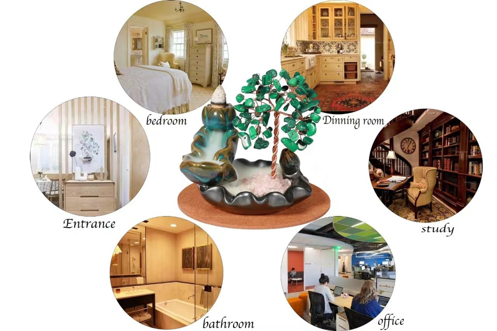 Waterfall Burner, Crystal Tree Backflow Incense Holder, with 30 Incense Cones, 30 Incense Stick, 1 Healing Crystal Necklace, Aromatherapy Anxiety Relief Items, Mom Gifts for Christmas