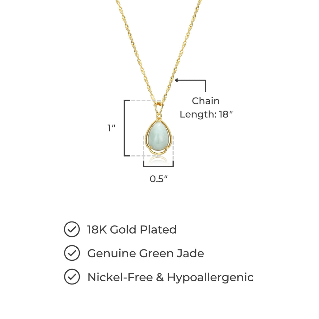 MORGAN & PAIGE .925 Sterling Silver 18K Gold Plated Teardrop Cut Genuine Green Jade Necklaces for Women or Jade Earrings for Women - Celtic Knot Drop Earrings and Wire Frame Pendant Necklace Jewelry