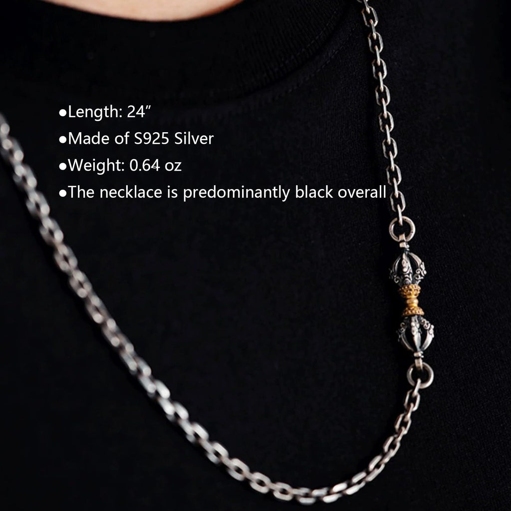 Italian Sterling Silver S925 Retro Chain Necklace for Men, Vintage Style Jewelry Gift