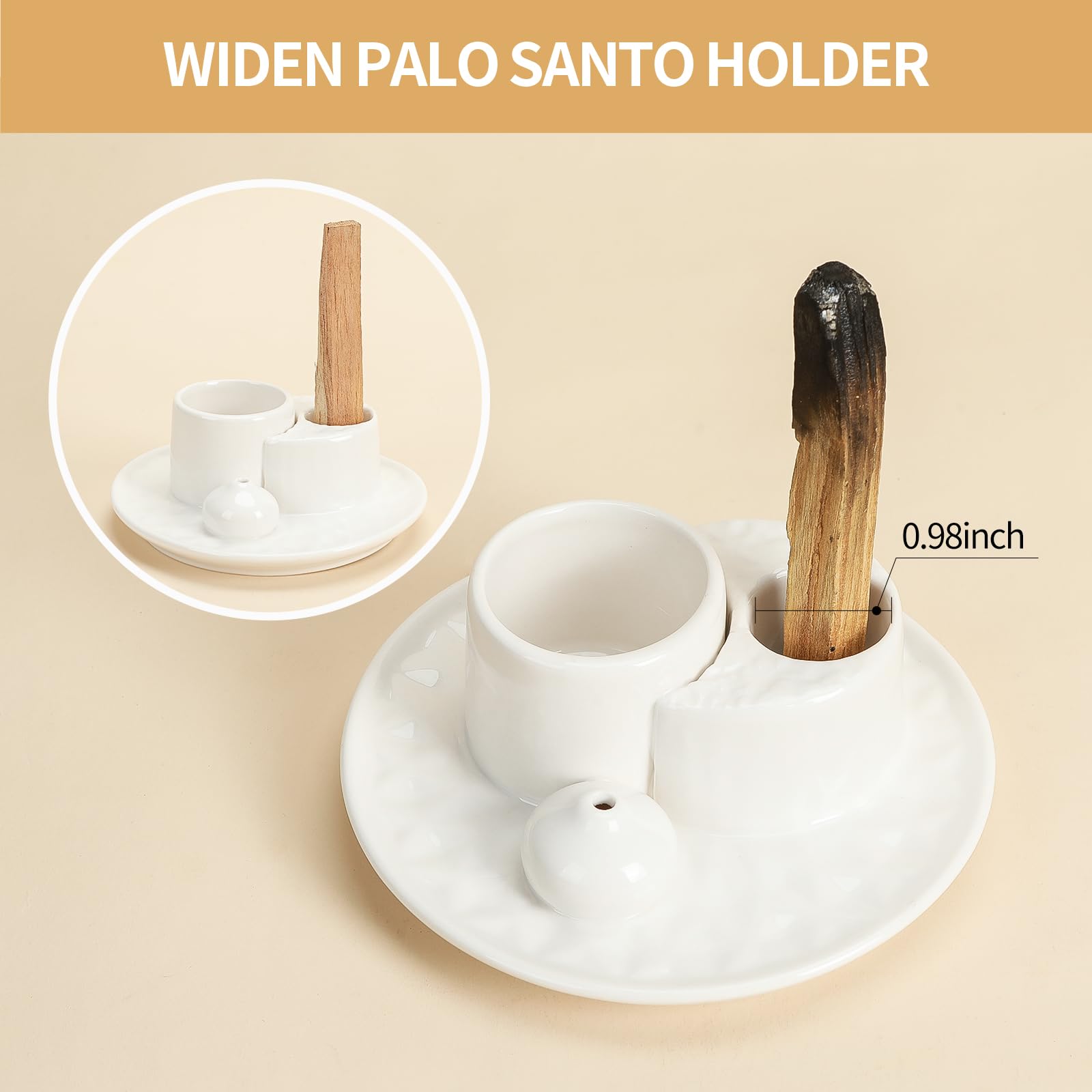 Handmade Ceramic Incense Burner for Palo Santo Incense Sticks, 4 in 1 Multi-Purpose Sage Holder for Burning, Ash Catcher Tray for Meditation Yoga Room (Golden)