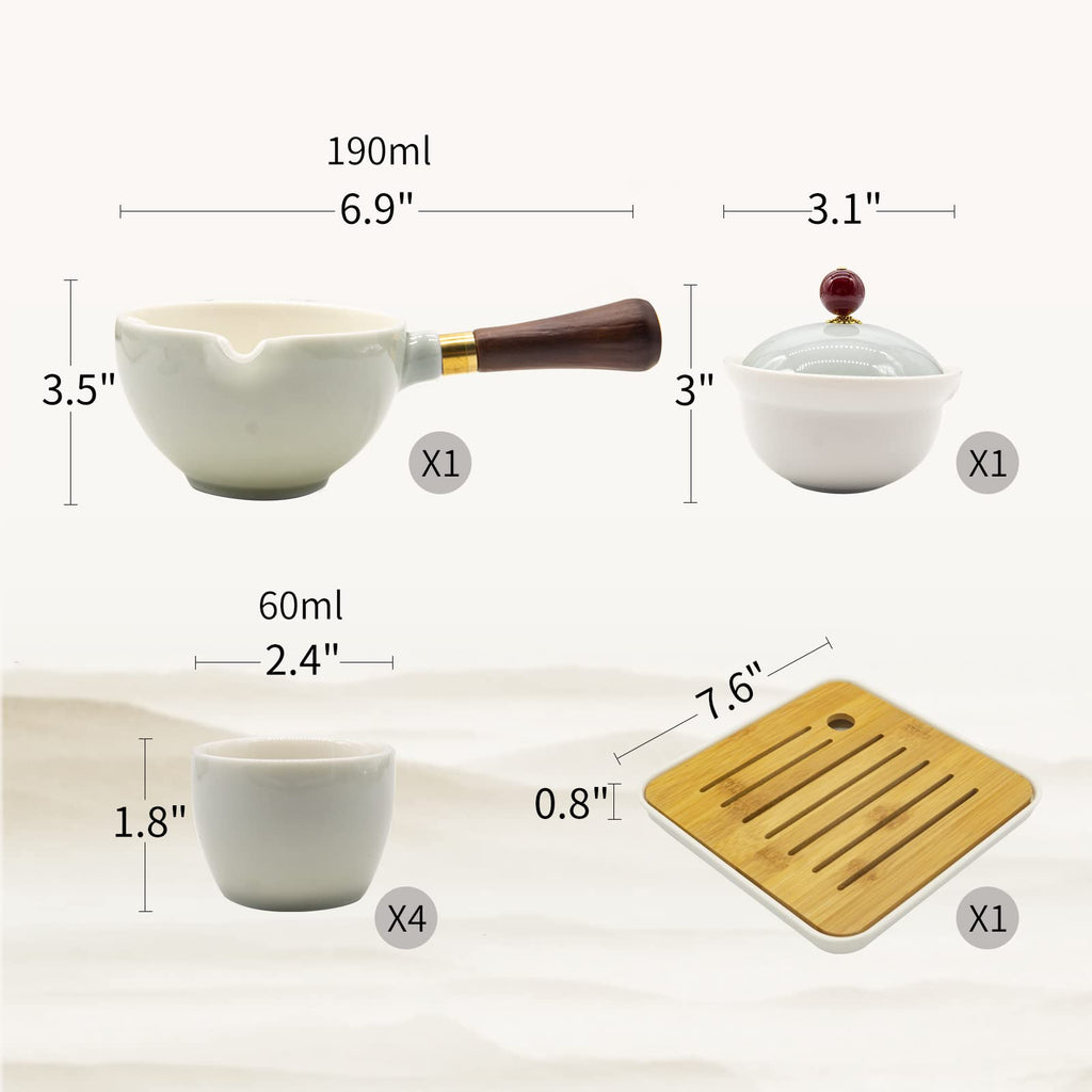 LURRIER Porcelain Chinese Gongfu Tea Set,Portable Teapot Set with 360 Rotation Tea maker and Infuser,Portable All in One Gift Bag for Travel,Home,Gifting,Outdoor and Office (Sakura)