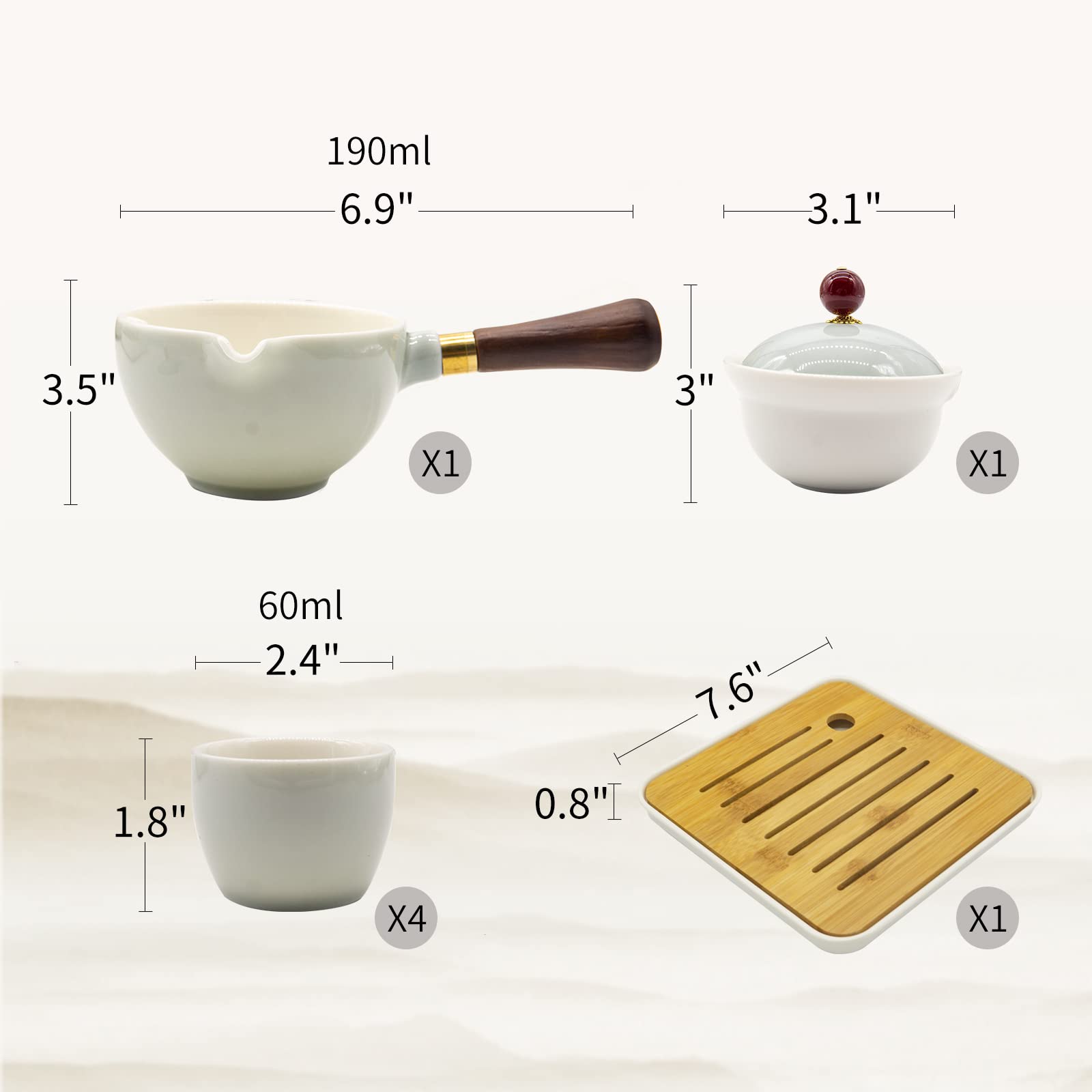 LURRIER Porcelain Chinese Gongfu Tea Set,Portable Teapot Set with 360 Rotation Tea maker and Infuser,Portable All in One Gift Bag for Travel,Home,Gifting,Outdoor and Office (Sakura)
