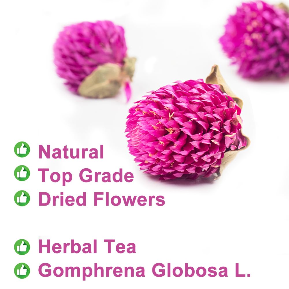 Plant Gift Dried Gomphrena globosa Flower, Natural Globe Amaranth Flower Blooming Flower Tea Natural Royal Scented Tea Gomphrena Rose Tea, Globe Amaranth, Edible Gomphrena Flower 30g/1.05oz