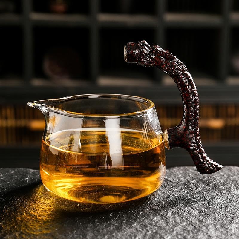 Glass Teapot Set with Infuser Semi Automatic Dragon Tea Set with 6 Small Cups (red golden dragon-b)