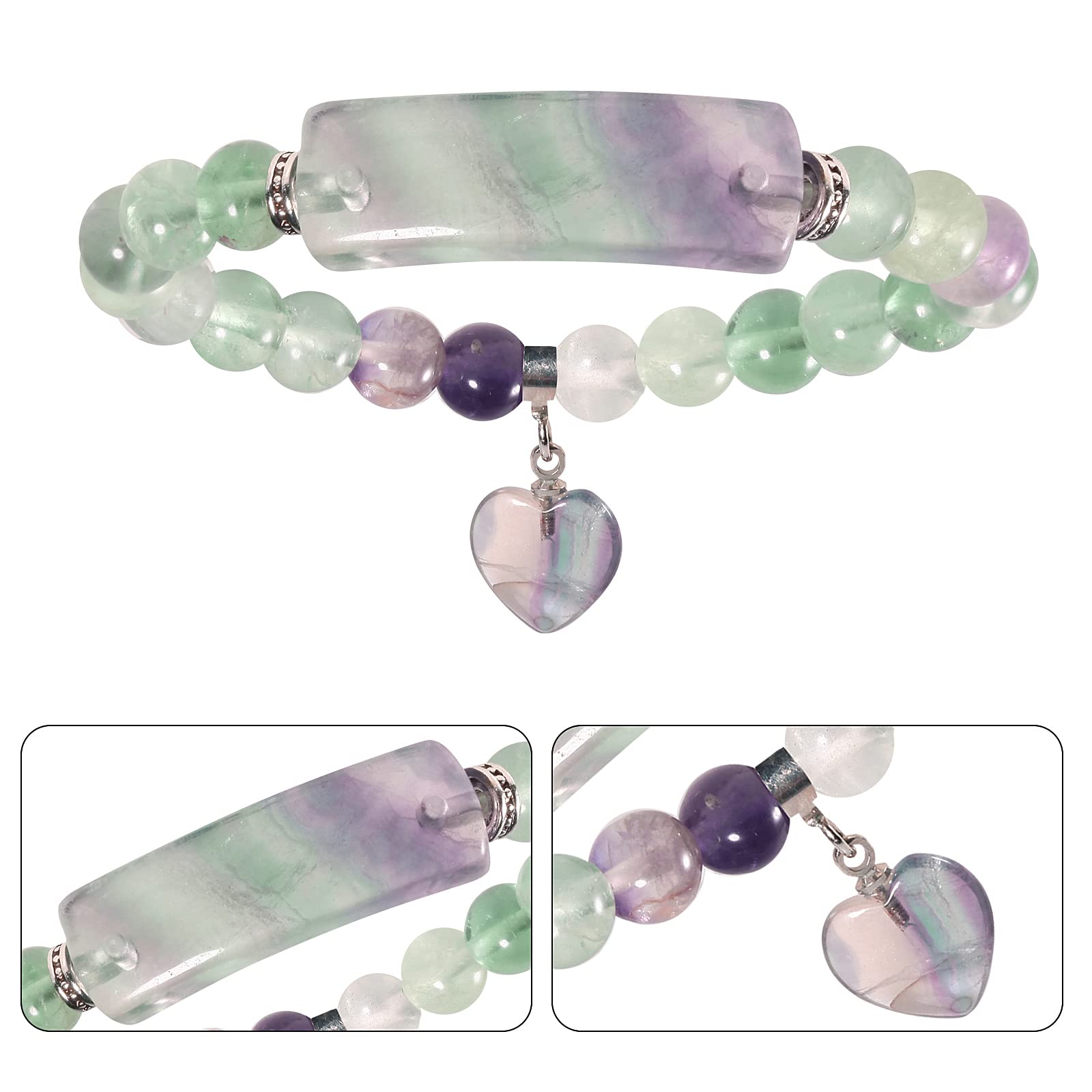TUMBEELLUWA Healing Stone Bracelet 8mm Beads Chakra Crystal Energy Heart Charm Bracelet Handmade Jewelry for Women