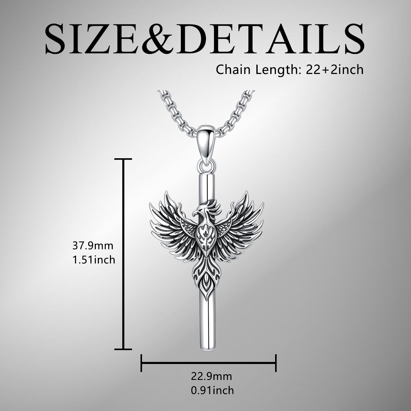 PELOVNY Phoenix Necklace 925 Sterling Silver Shield/Sword/Crystal/Tarot Card/Dog Tag/Cross/Abalone/Axe Pendant Rising Bird Jewelry for Anniversary Birthday Christmas Gifts Men Women