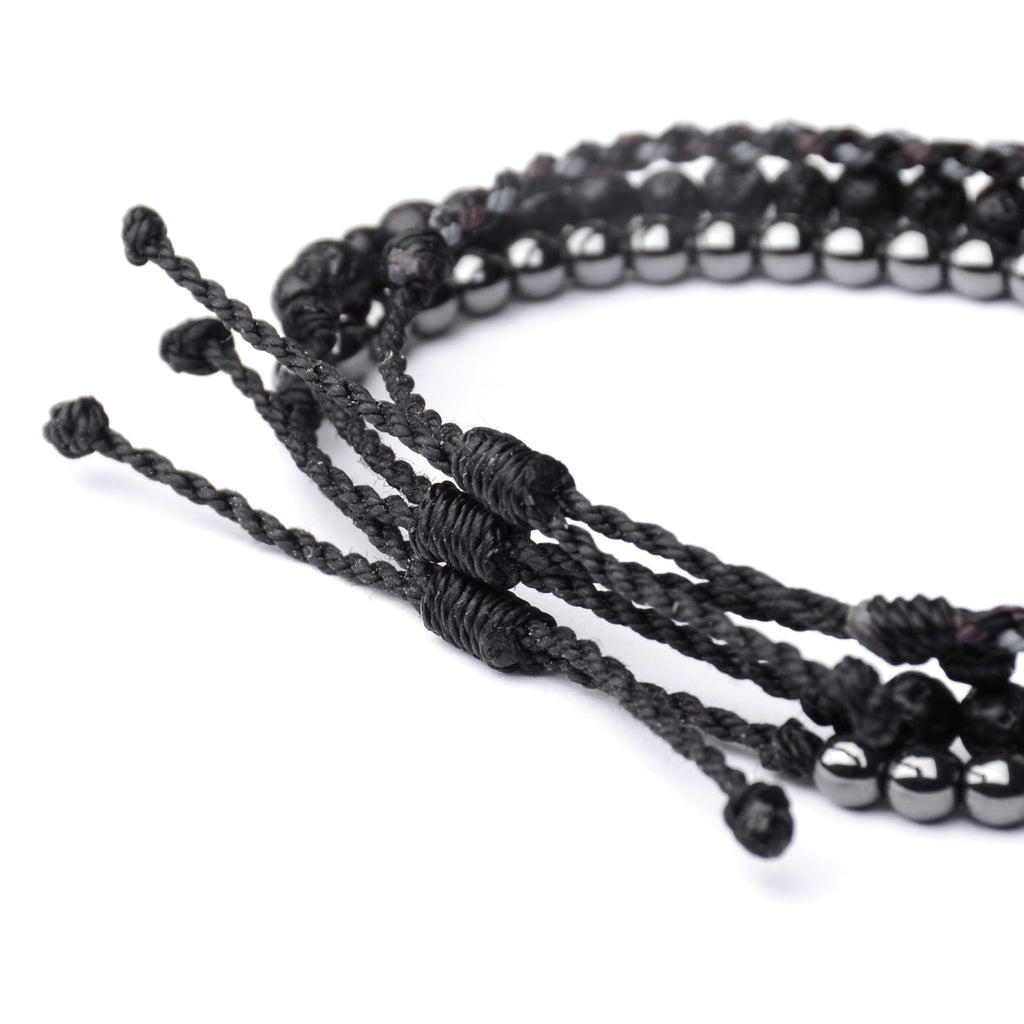 Mezcla Vida 3 Pcs Handmade Natural Gemstone Beaded Bracelet, Adjustable Waterproof Rope Bracelet Set, Valentines Day Birthday Gifts for Boyfriend Husband Him