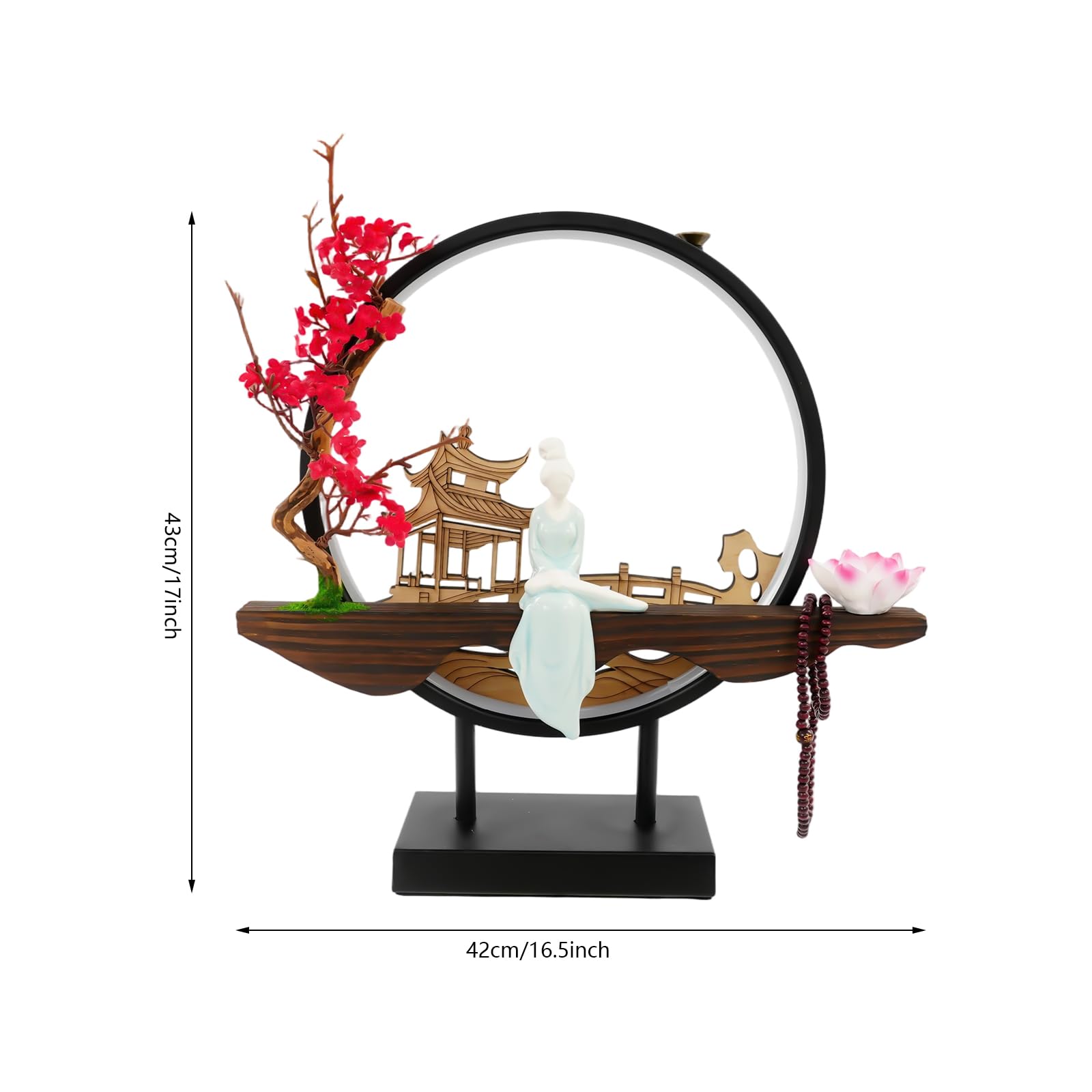 Backflow Incense Holder, Ceramic Incense Burner with Adjustable LED Light, Chinese Style Ornament Incense Holders with Backflow for Relaxing and Home Decor