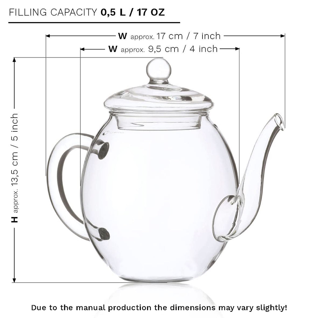 Creano Blooming Tea Gift Set with Glass Teapot 17oz (500ml) - Green Tea Fruity Flavoured Tea Flowers in 6 Varieties - Flowering Tea Gift for Easter