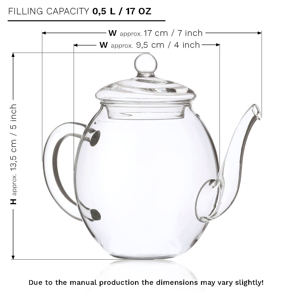 Creano Blooming Tea Gift Set with Glass Teapot 17oz (500ml) - Green Tea Fruity Flavoured Tea Flowers in 6 Varieties - Flowering Tea Gift for Easter