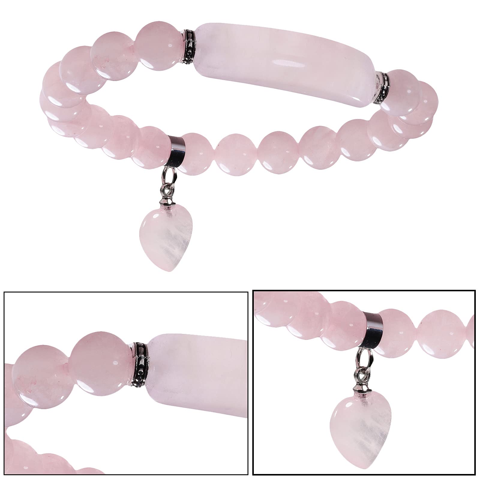 TUMBEELLUWA Healing Stone Bracelet 8mm Beads Chakra Crystal Energy Heart Charm Bracelet Handmade Jewelry for Women