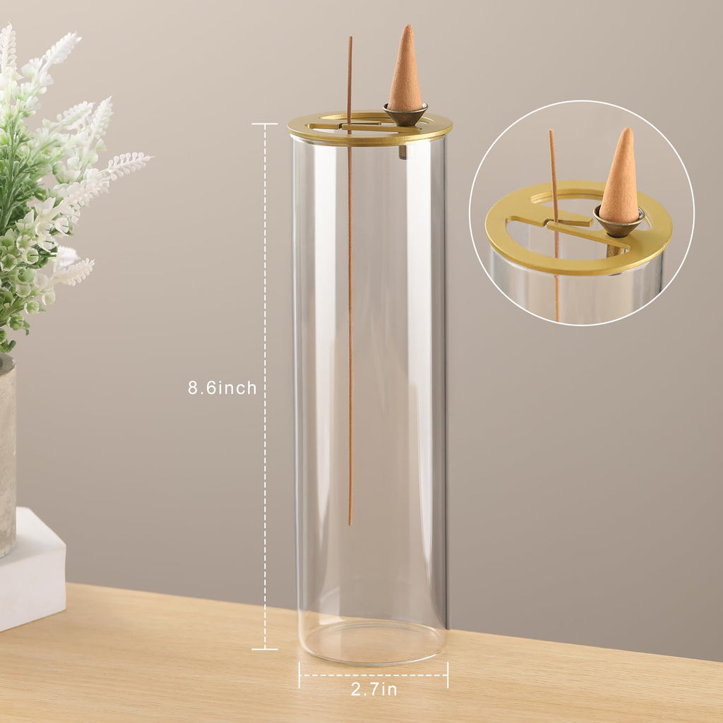 Ceremony Incense Holder, Wooden Incense Holder for Sticks with Glass Ash Catcher, Anti-ash Incense Burner with 20 Incense Sticks and a Ash Brush for Meditation Yoga Spa Room Decor