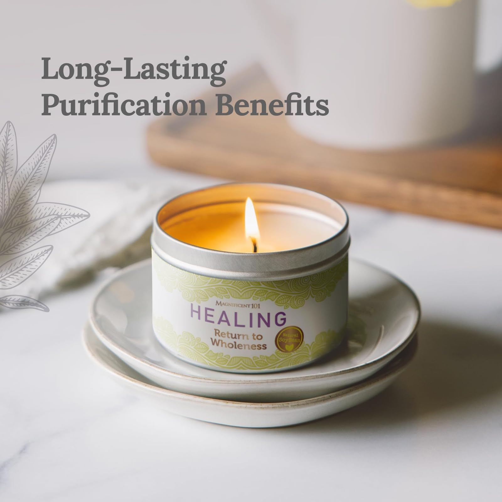 Magnificent 101 Long-Lasting Home Blessing - Love & Laughter Aromatherapy Smudge Candle - 6 Oz - 35-Hour Burn - Soy Wax, Sage, Bergamot & Sandalwood - Meditation & Manifestation - Sage Candle