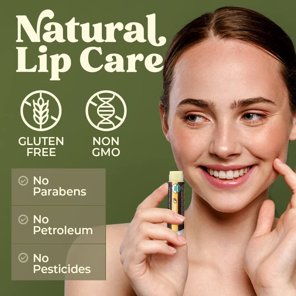 Earth's Daughter USDA Organic Lip Balm 6-Pack - Fruit Flavors, Beeswax, Coconut Oil, Vitamin E - Best Lip Repair Chapstick for Dry Cracked Lips - Moisturizing Lip Care