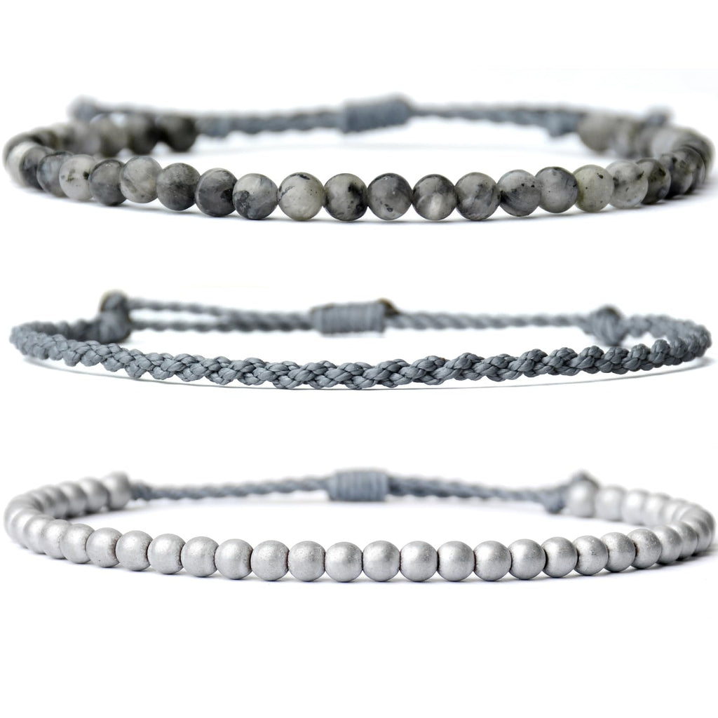 Mezcla Vida 3 Pcs Handmade Natural Gemstone Beaded Bracelet, Adjustable Waterproof Rope Bracelet Set, Valentines Day Birthday Gifts for Boyfriend Husband Him