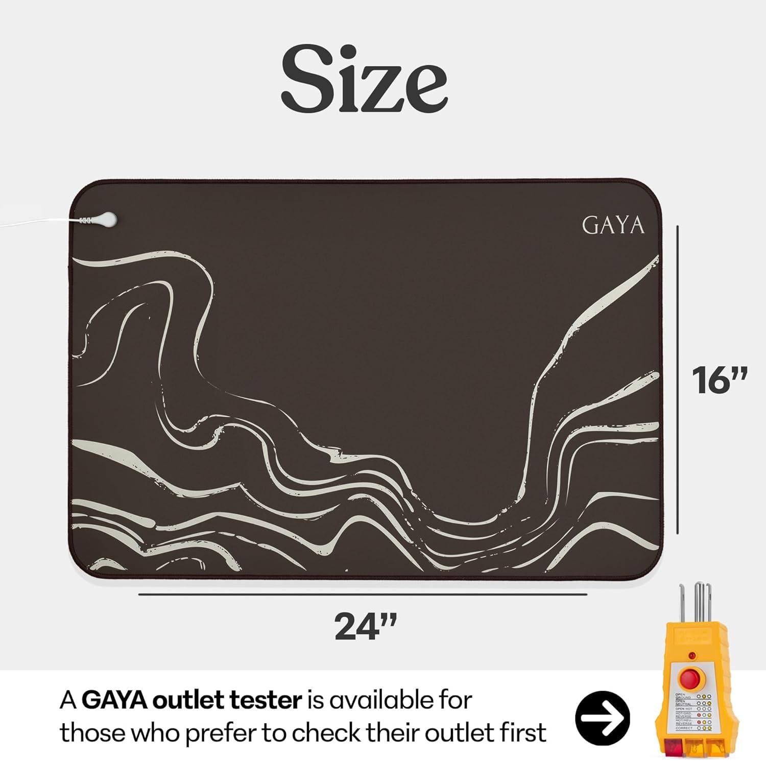 GAYA Grounding Mat for Feet, Sleep Improvement, Back Pain Relief, Muscle Relaxation & Stress, Including 15ft Cord, 100K Ohm Resistor | Conductive Carbon | Earthing Pads for Bed Couch, Desk (24''X16'')