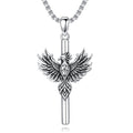 PELOVNY Phoenix Necklace 925 Sterling Silver Shield/Sword/Crystal/Tarot Card/Dog Tag/Cross/Abalone/Axe Pendant Rising Bird Jewelry for Anniversary Birthday Christmas Gifts Men Women