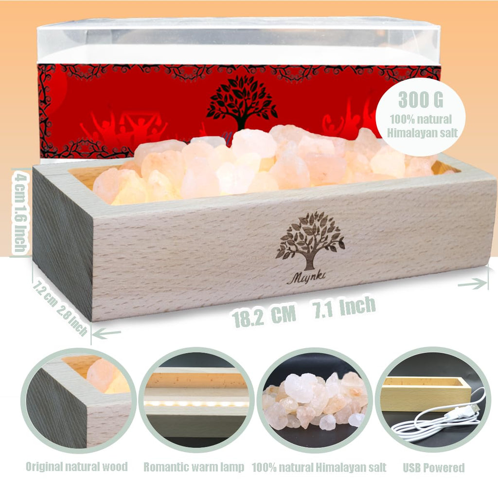 Himalayan Salt Lamp Diffuser - 300g Pink Salt with Wood Base, USB Powered, Warm Light for Aromatherapy, Relaxation, Meditation, Home Decor, Gifts
