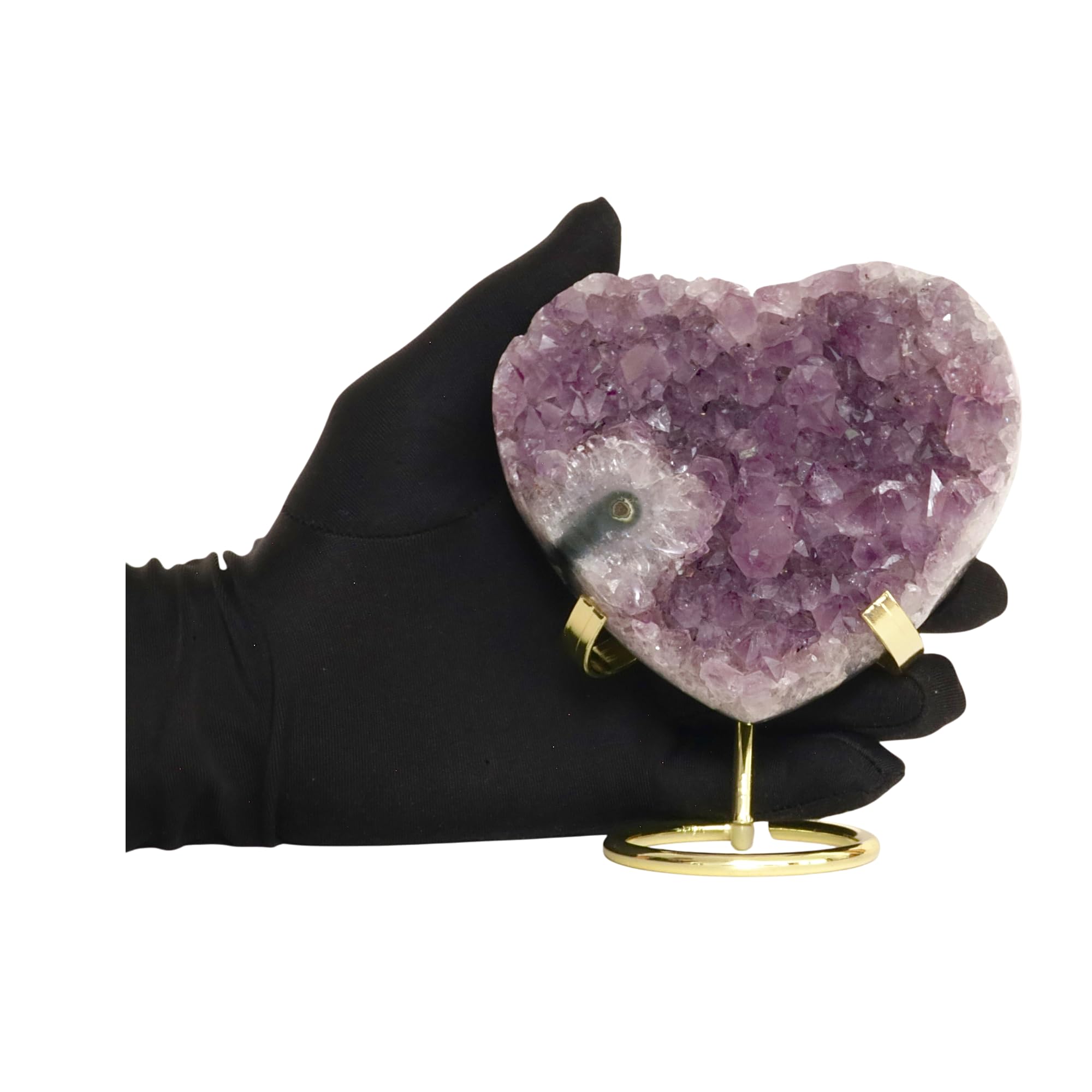 Hand-carved Amethyst Heart Cluster with Stand, Natural Raw Crystal Heart Stone 1–7 Inch tall (50g–1200g), Reiki Healing Gemstone, Love, spiritual Valentine Gift. (200-350 Grams-1.5 to 2.5" tall)