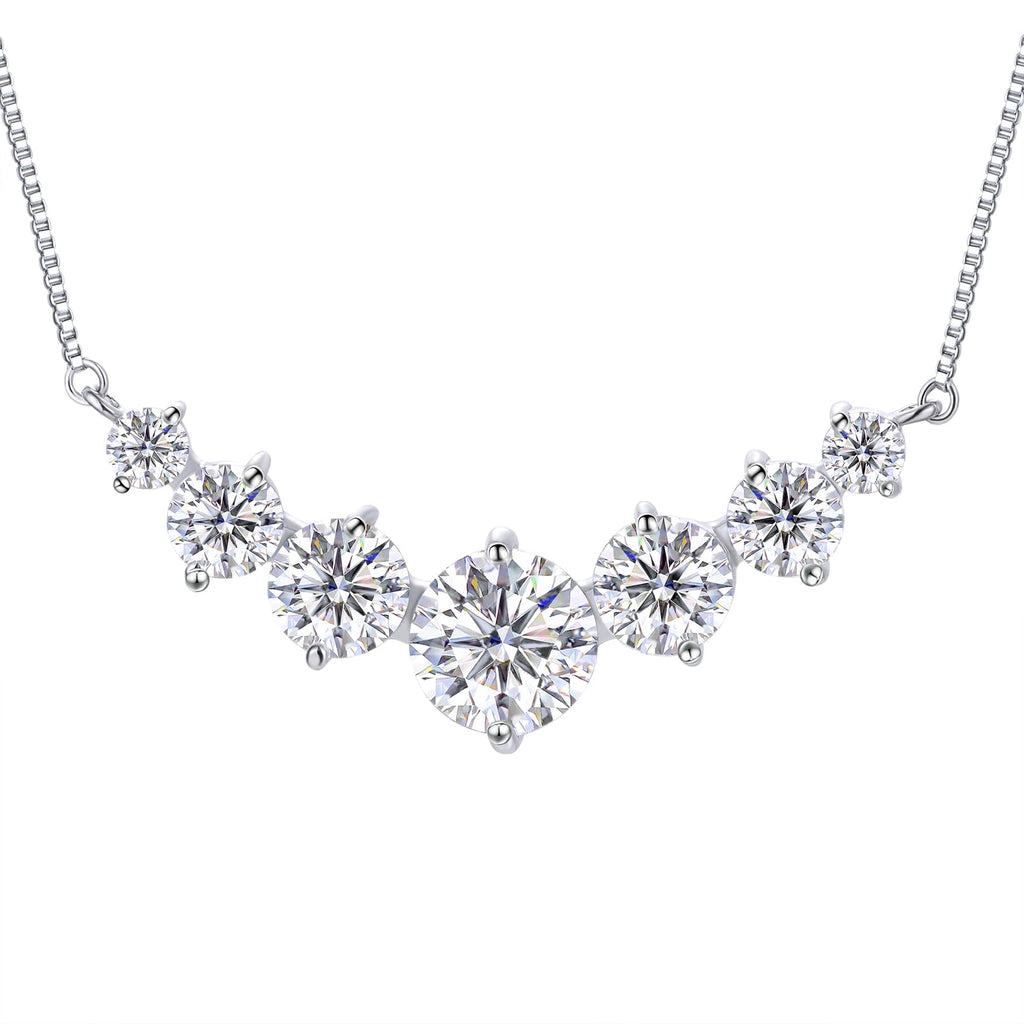 TUHE 7 Stones Moissanite Necklace for Women, 1.7-5.0 Carat Smile Moissanite Pendant Necklace 18k Gold Plated Sterling Silver 16.5+2.5 inch Box Chain Tennis Necklaces with Certificate of Authenticity