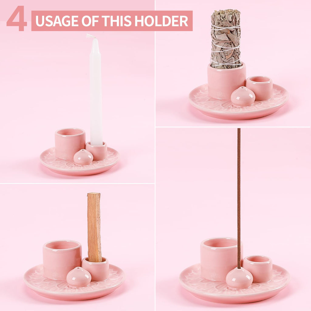 Handmade Ceramic Incense Burner for Palo Santo Incense Sticks, 4 in 1 Multi-Purpose Sage Holder for Burning, Ash Catcher Tray for Meditation Yoga Room (Golden)