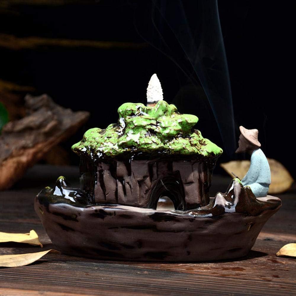 Guilin Scenery Incense Burner, Ceramic Backflow Incense Holder with 10PCS Incense Cones for Home Decor Yoga