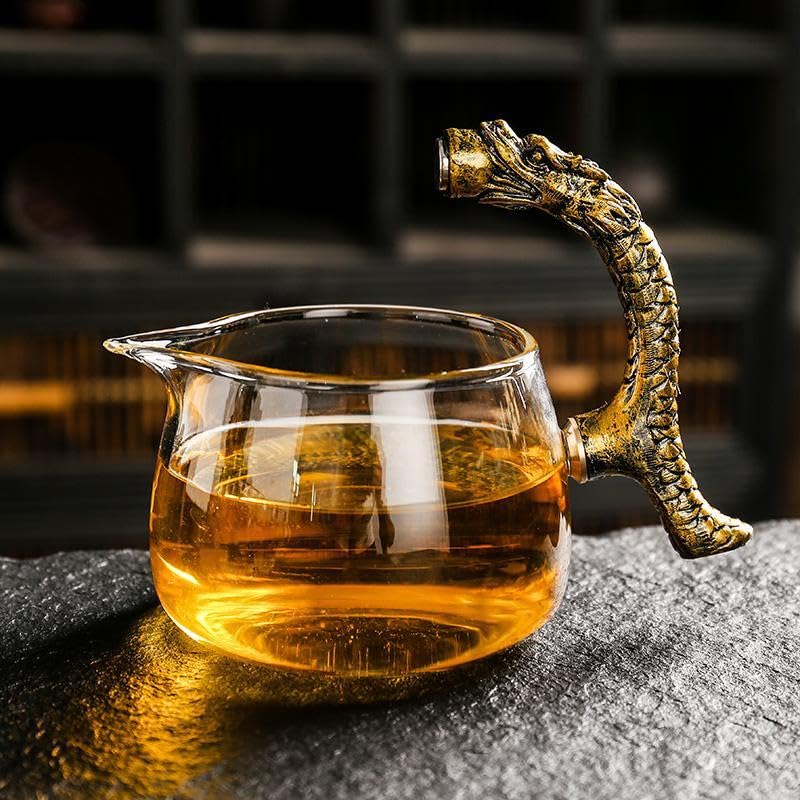 Glass Teapot Set with Infuser Semi Automatic Dragon Tea Set with 6 Small Cups (red golden dragon-b)