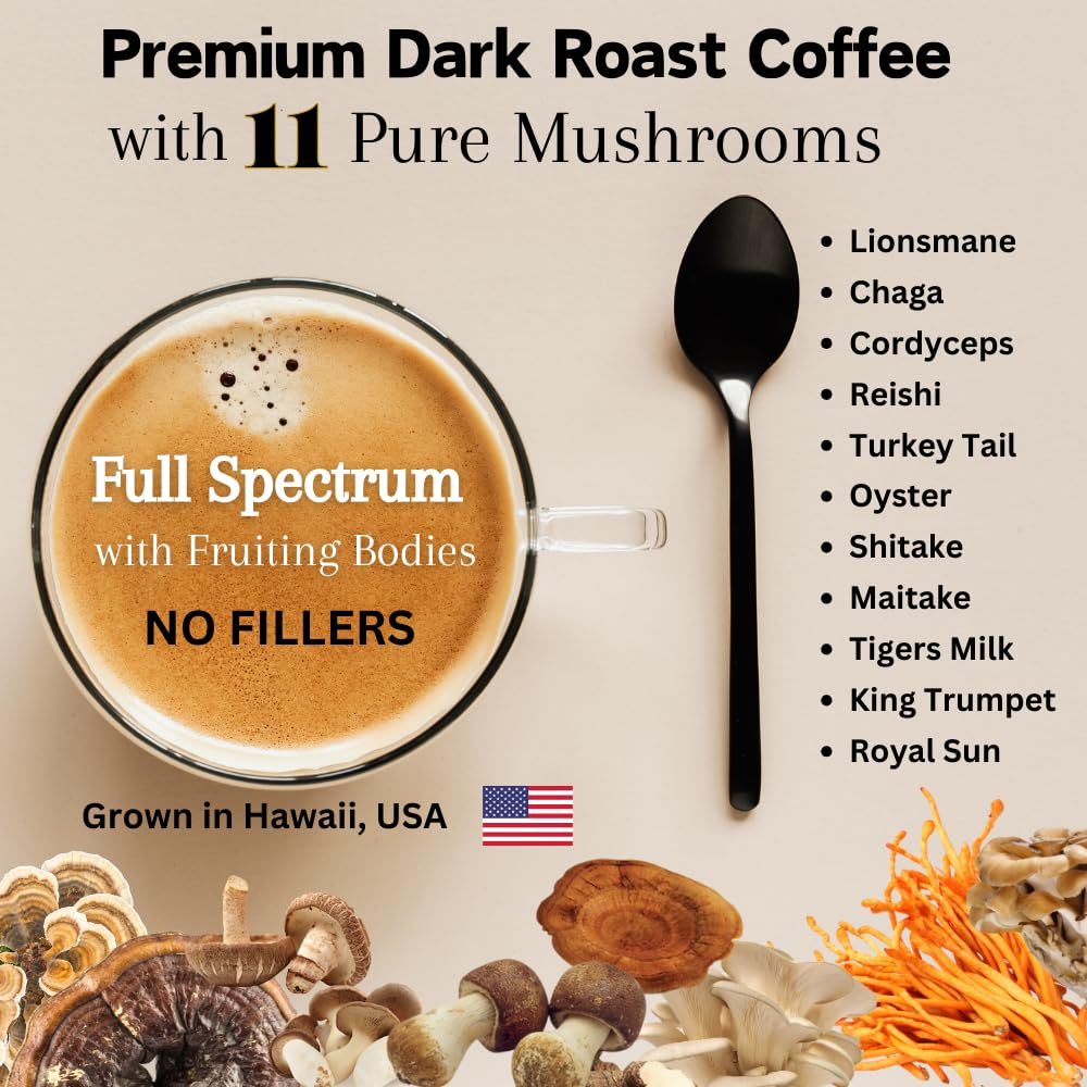 OhmYes Mocha Mushroom Coffee with Pure Cacao | Organic 11 Mushroom Adaptogen Blend (Lions Mane, Reishi, Chaga, Cordyceps) | Premium Chocolate Dark Roast Instant Coffee | Unsweetened | 7oz