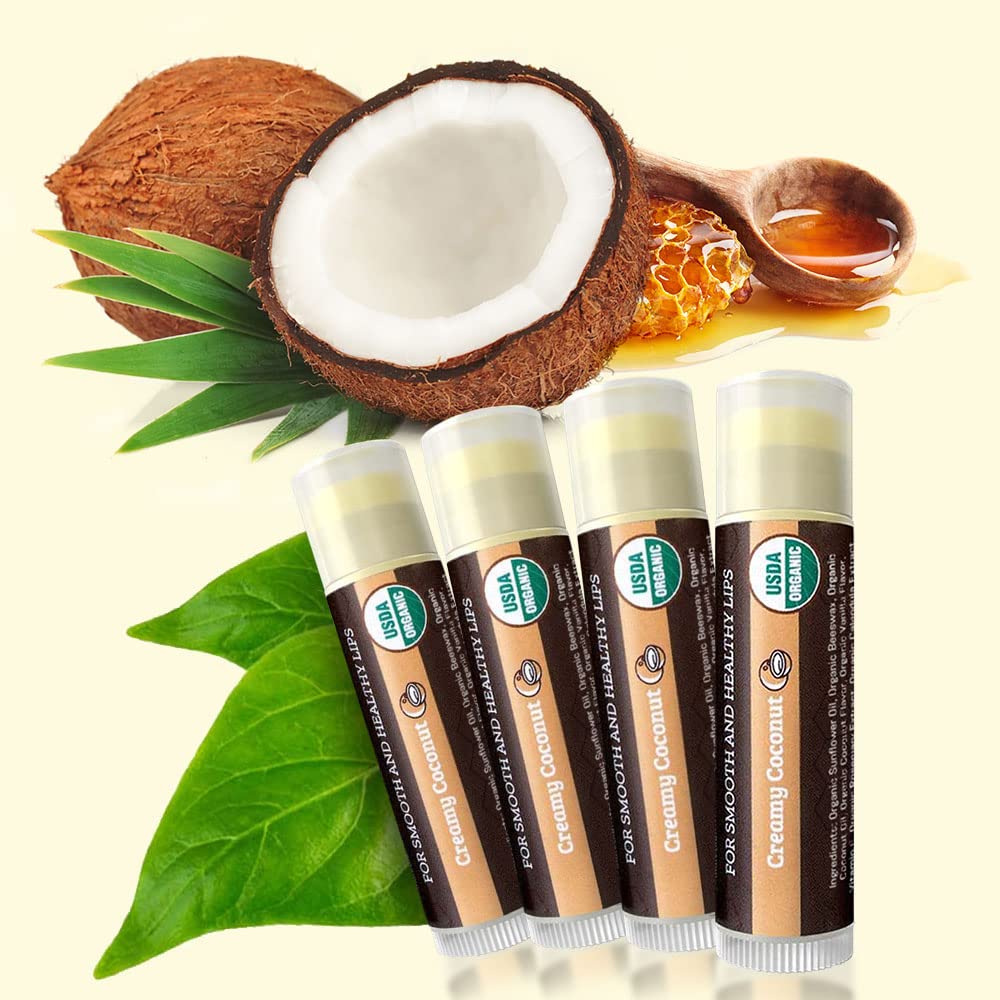 Earth's Daughter USDA Organic Lip Balm 6-Pack - Fruit Flavors, Beeswax, Coconut Oil, Vitamin E - Best Lip Repair Chapstick for Dry Cracked Lips - Moisturizing Lip Care