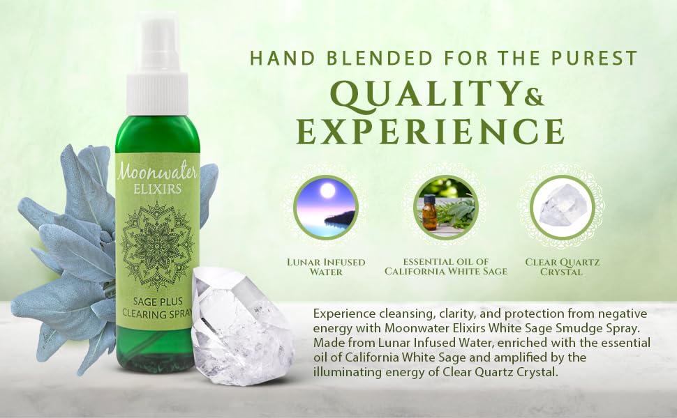 White Sage Smudge Spray for Spiritual Cleansing & Aura Protection, Sage Mist for Cleansing Negative Energy & Protection, Home & Meditation, Clear Quartz Reiki Energized Aromatherapy Room Spray - 4oz