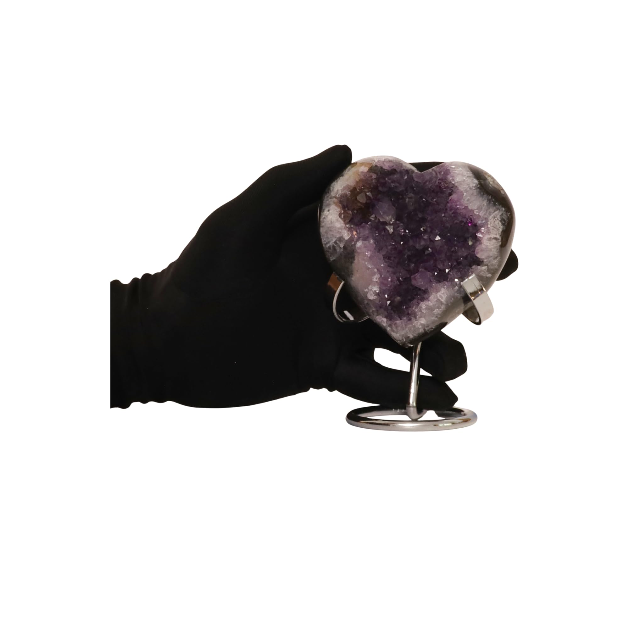 Hand-carved Amethyst Heart Cluster with Stand, Natural Raw Crystal Heart Stone 1–7 Inch tall (50g–1200g), Reiki Healing Gemstone, Love, spiritual Valentine Gift. (200-350 Grams-1.5 to 2.5" tall)