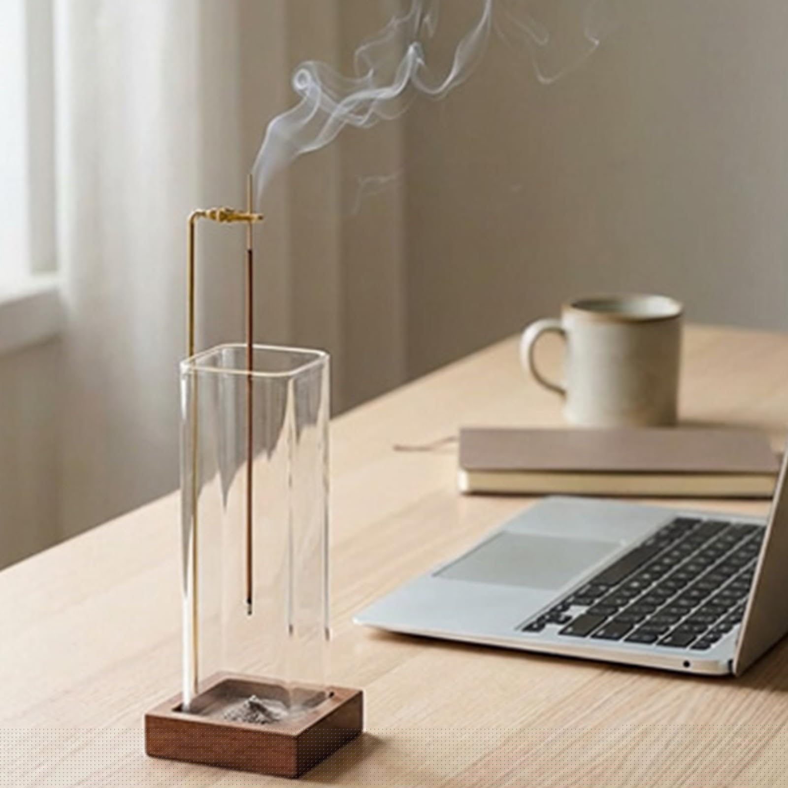 Ceremony Incense Holder, Wooden Incense Holder for Sticks with Glass Ash Catcher, Anti-ash Incense Burner with 20 Incense Sticks and a Ash Brush for Meditation Yoga Spa Room Decor