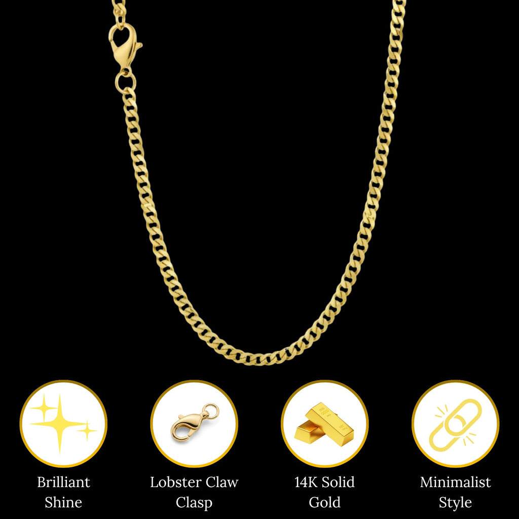 SHOP WGS Italian 14K Solid Yellow Gold Cuban Link Curb Chain Necklace for Men & Women Diamond Cut with Lobster Claw Clasp Real 14K Real Gold Chain Jewelry (2mm - 5.5MM)