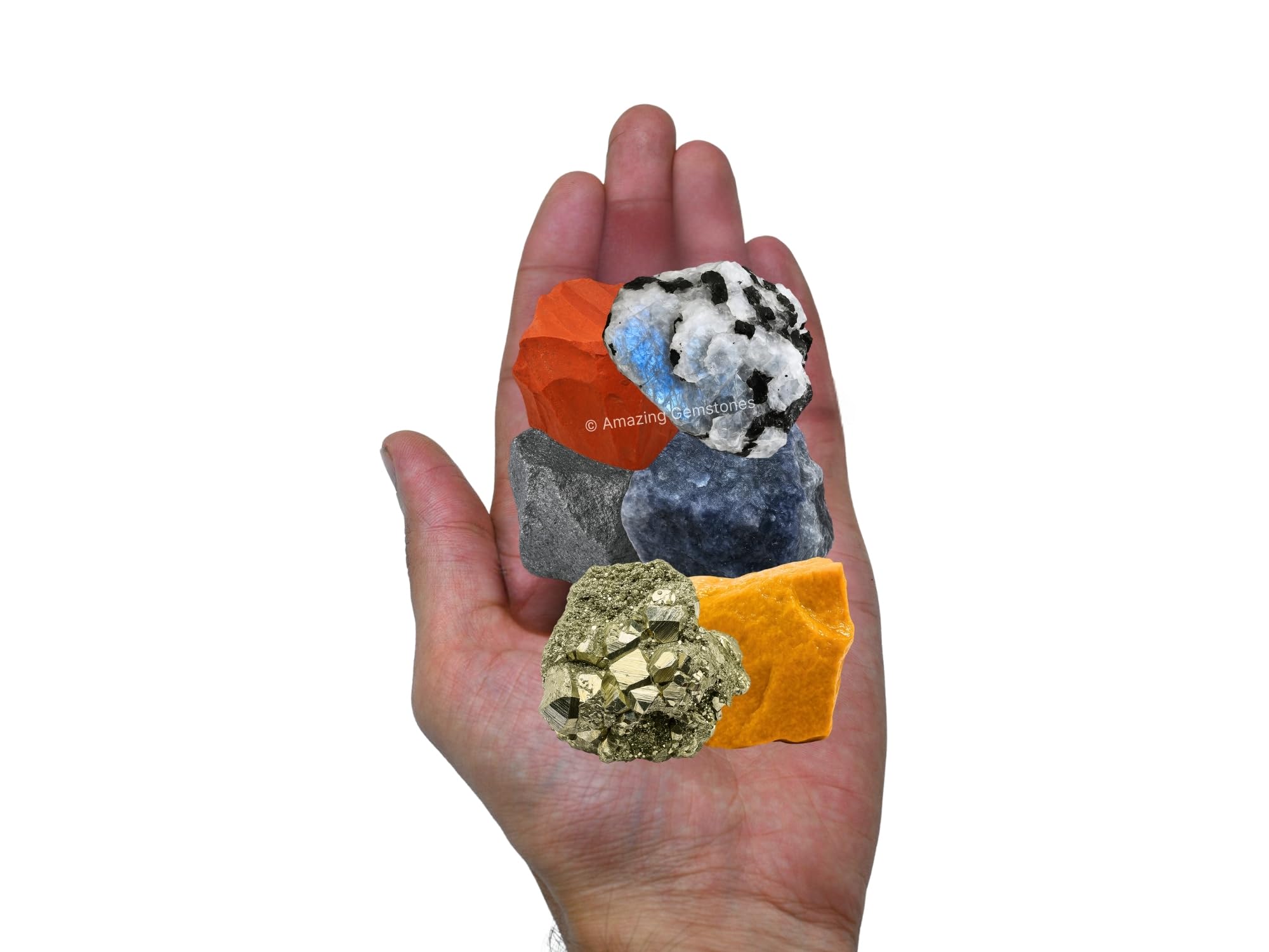 Amazing Gemstone Crystals for House Protection Manifestation, Set of 6 Amethyst, Scolecite, Shungite, Black Tourmaline, Selenite and Moss Agate Healing Crystals and Stones