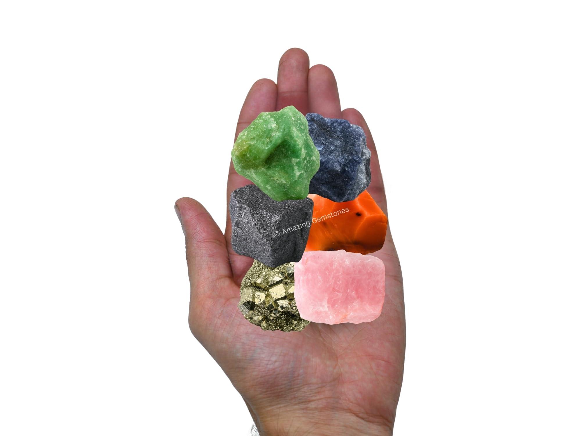 Amazing Gemstone Crystals for House Protection Manifestation, Set of 6 Amethyst, Scolecite, Shungite, Black Tourmaline, Selenite and Moss Agate Healing Crystals and Stones