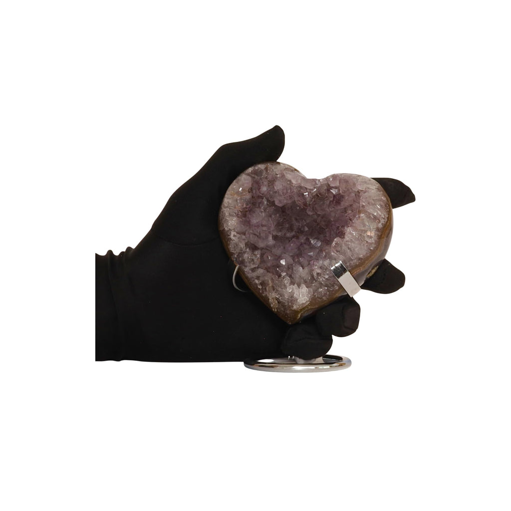 Hand-carved Amethyst Heart Cluster with Stand, Natural Raw Crystal Heart Stone 1–7 Inch tall (50g–1200g), Reiki Healing Gemstone, Love, spiritual Valentine Gift. (200-350 Grams-1.5 to 2.5" tall)