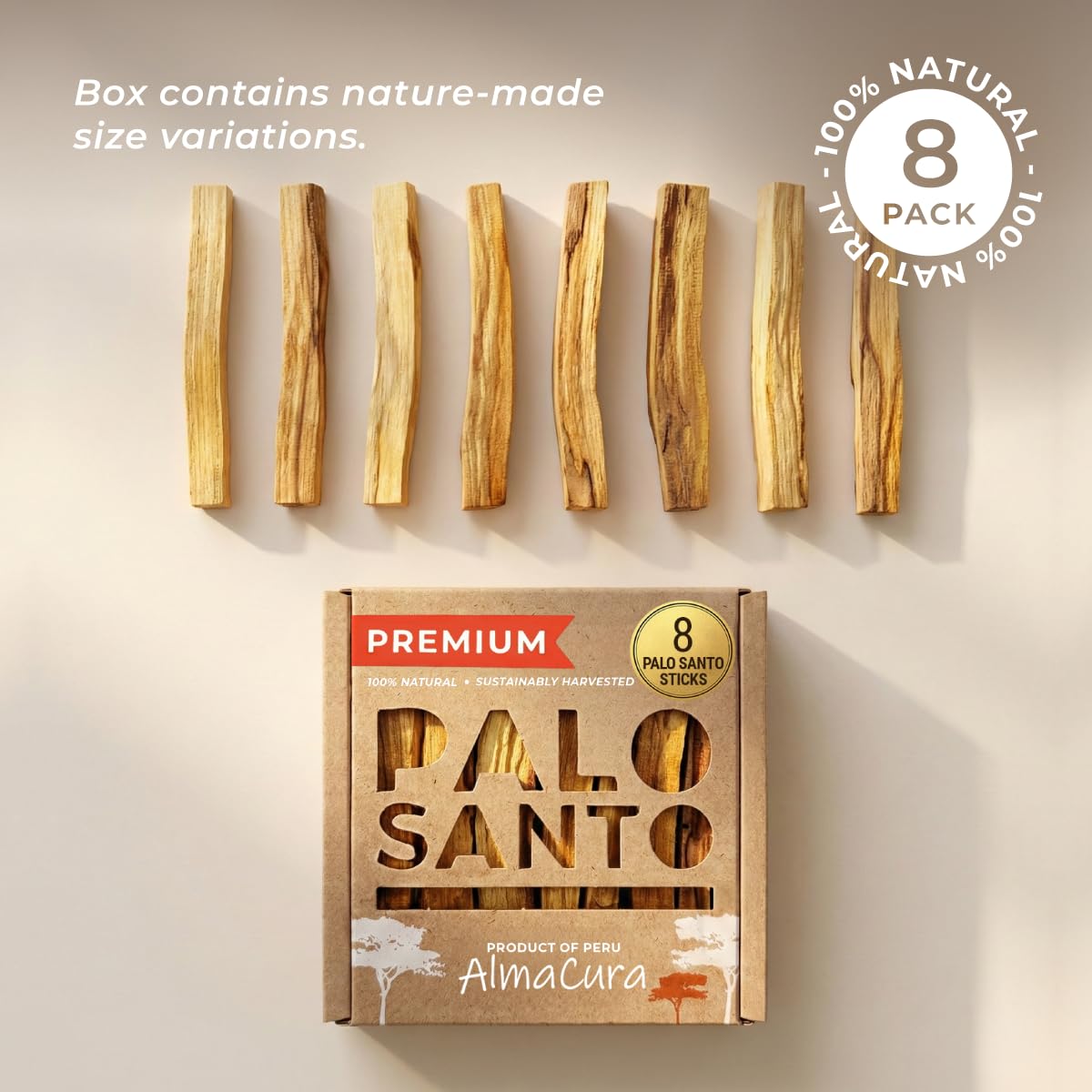 Palo Santo Premium Sticks (8) Smudging Incense Certified Pure Ethically and Sustainably Harvested from Fallen Trees in Peru (NOT Ecuador). Protection, Meditation, Healing, Spiritual Cleansing