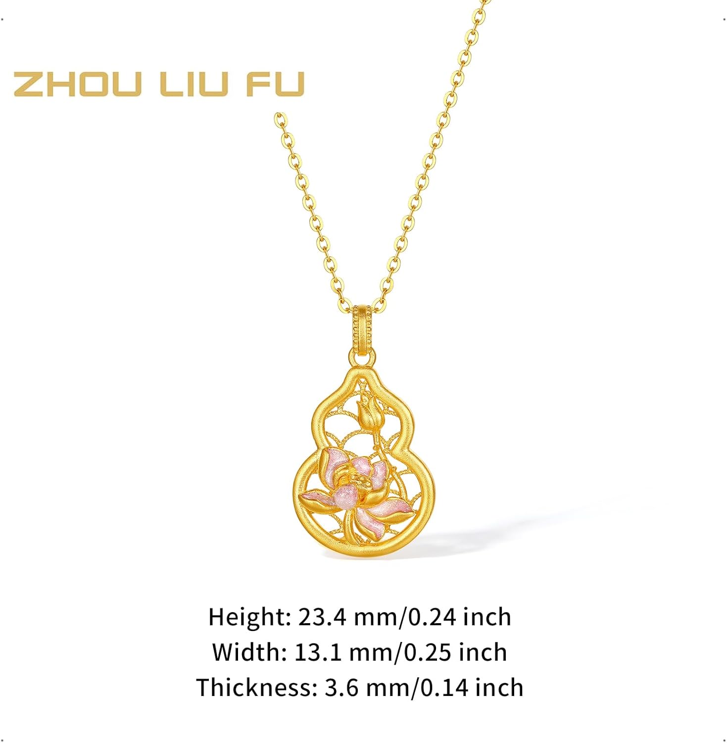 ZHOU LIU FU 24K Gold Pendant Gourd Pendants Fashion Lotus Flower Gold Pendant Dainty Jewelry for Women Mom Daughter Birthday Anniversary (Not Included Neccklace) A0414665